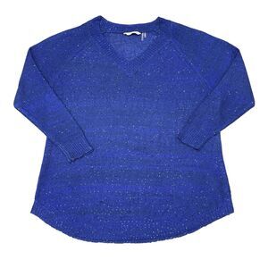 Soft‎ Surroundings Sweater Size XL Petite Blue V Neck Pullover Sequin Casual